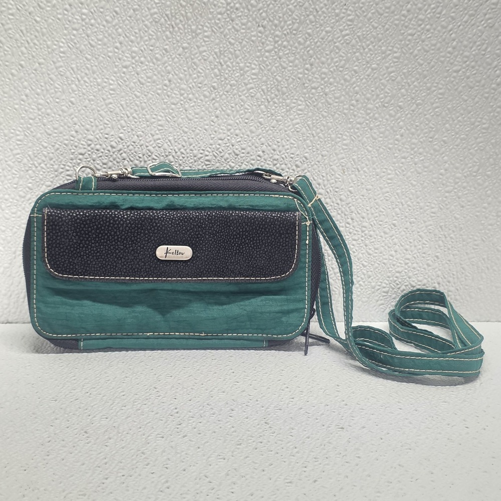 Kolton Green Black Crossbody Bag Purse Nylon Vintage